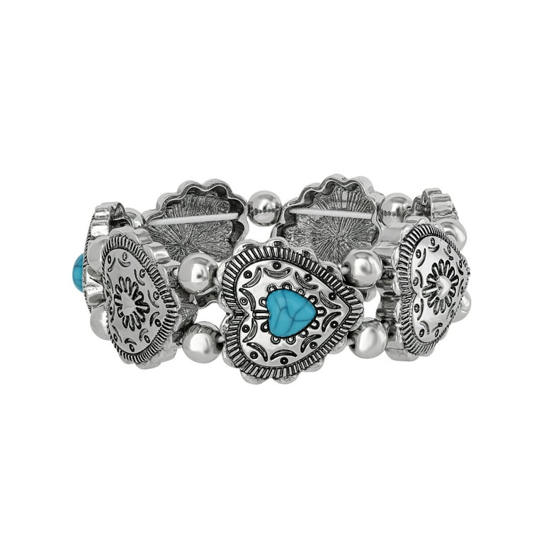 Jessica Simpson Women's Faux Turquoise Heart Stretch Bracelet