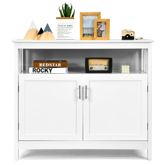 Kitchen Buffet Server Sideboard Storage Cabinet w/Shelf & 2 Doors White