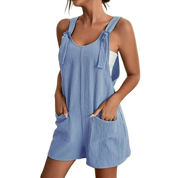 Gupgi Women Bib Overall Shorts Casual Shortalls Sleeveless Loose Jumpsuit with Pockets