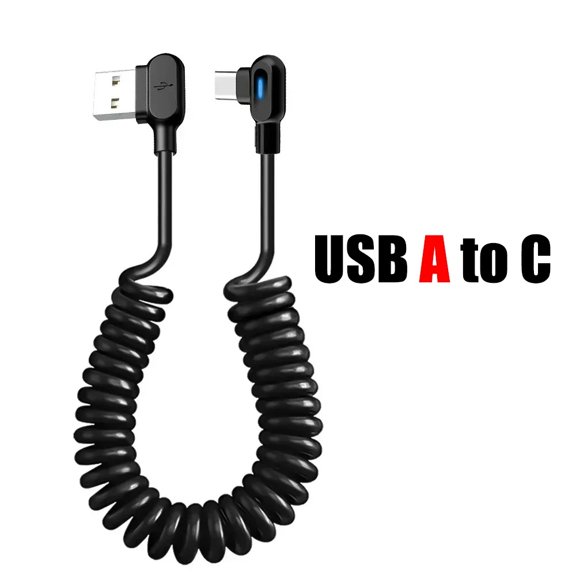 120W 6A USB-C Fast Charging Cable Elbow Spring Data Cord for iPhone, Samsung, Xiaomi & Huawei