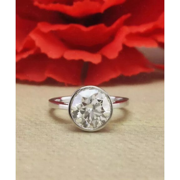 3Ct Round Cut Lab-Created Diamond Bezel Set Engagement Ring 14k White Gold Over