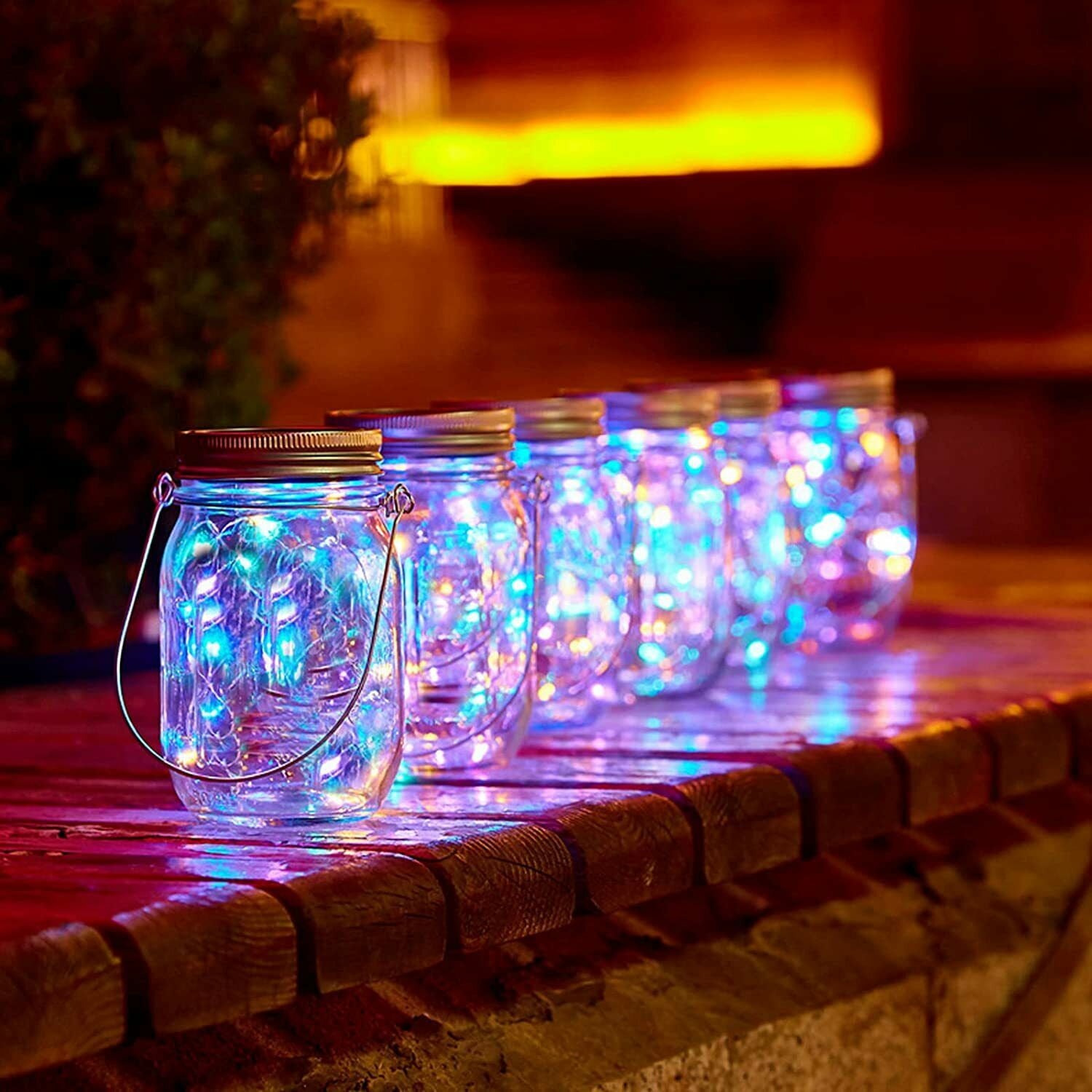 Epicgadget (2 Pieces) Solar Garden Decor Lights - Outdoor Solar Fairy String Light with Mason Jar and Hanger Auto On/Off Hanging Solar Lanterns for Garden Yard Patio Party Wedding Christmas Decoration