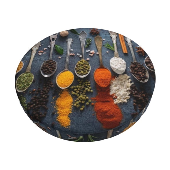 Naloa Various Herbs And Spices In Spoons Round Bar Stool Cushion Cover 12-14 inch, Fits Kitchen, Office, Restaurant Chairs - 12 inch