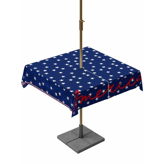Outdoor Tablecloth with Umbrella Hole for Patio/Picnic/Party/Camping, 4th of July Waterproof Table Cloth Square Cover Washable, Independence Day American Patriotic Stars Blue (54"x 54")
