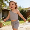 thumbnail image 2 of Toddler Baby Girl 1 Shoulder Tank Top Vest+Shorts Grey Two Piece Outfit Set Casual Summer Clothes 2T, 2 of 5