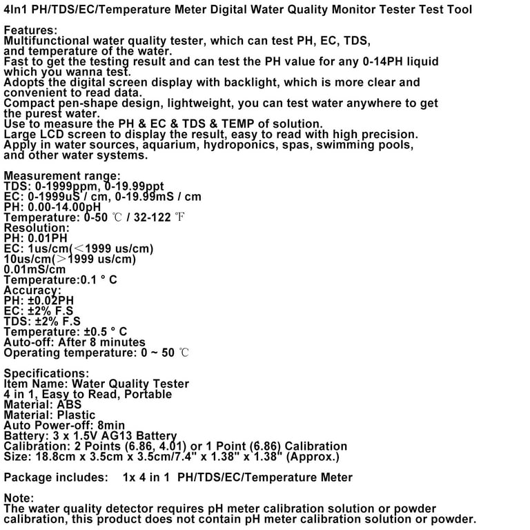 Testeur pH/EC/TDS/°C