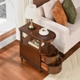 thumbnail image 2 of Solid Wood End Table with 2 Drawers, Narrow Sofa Side Table Slim Chair Side Table with Storage Shelf, Vintage Slim Nightstand Bedside Table（Cherry Walnut）, 2 of 11