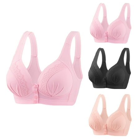 GERsome Front Button Bra Front Closure Everyday Sports Bras Comfort Wireless Bras Full Coverage Bras for Women & Girls Pack of 3 Assorted Color Pink/Black/Light Pink L