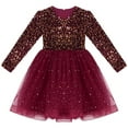 thumbnail image 3 of YONGHS Kids Girls Long Sleeve Sequin Velvet Tulle Dress Wedding Birthday Pageant Party Princess Gown Red 5-6, 3 of 7