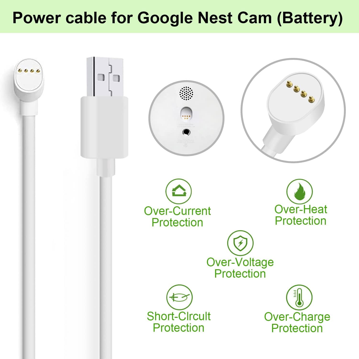 WOFTD Power Cord for Google Nest Cam (y) Only, Weatherproof Charging Cable - 6 ft/2m