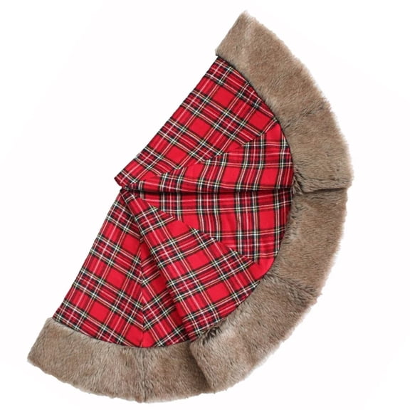 46" Christmas Tree Skirt Patchwork Tartan Plaid with Faux Fur Border Tree Skirt