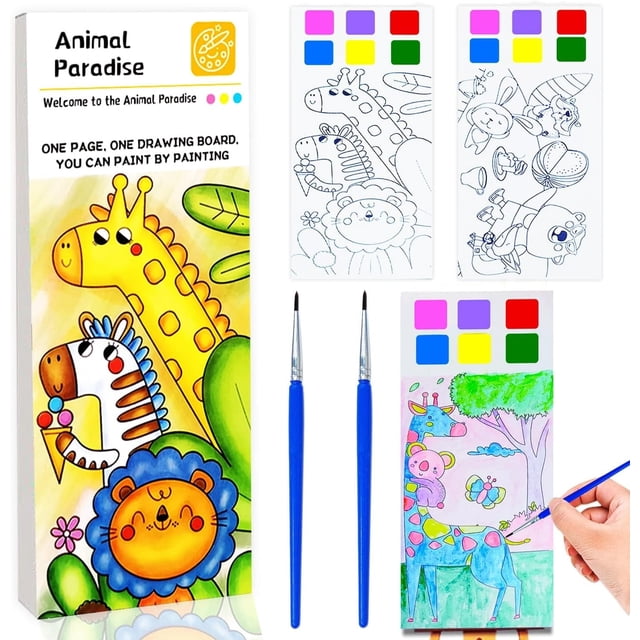 Libros para colorear con acuarela para niños de 4 a 8 años, kit de acuarela de bolsillo para niños pequeños, set de acuarela para manualidades, minilibro de viaje para colorear con acuarela, regalos