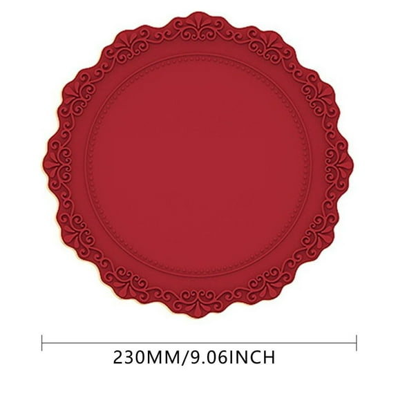 Clearance! Hilingoto Tableware, Luxury Silicone Placemat 23cm Vintage Red, Luxury Silicone Placemat with Lace Flower Design Easy To Wash Long Life 9.1X9.1X0.4Inch Christmas Sale