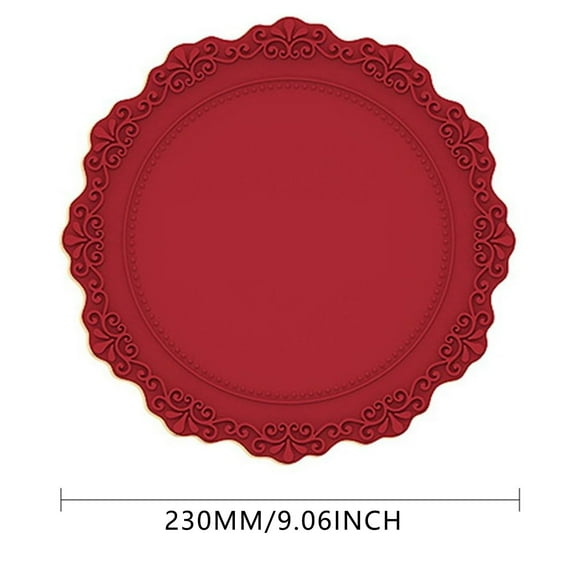 Kitchen Utensil Set Luxury Silicone Placemat With Lace Flower Design Easy To Wash Long Life, Red