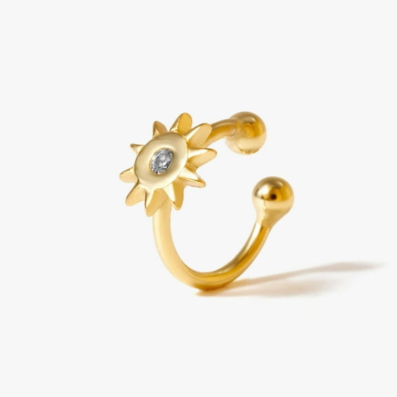 Middle Crystal 3A CZ  Sunflower Ear Cuff Earring