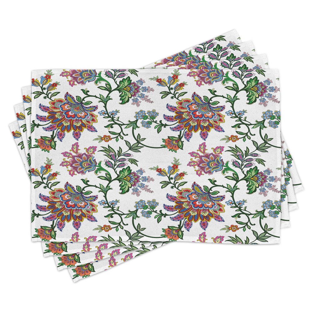 Floral Placemats Set of 4 Vintage Style Ornamental Flower Motifs