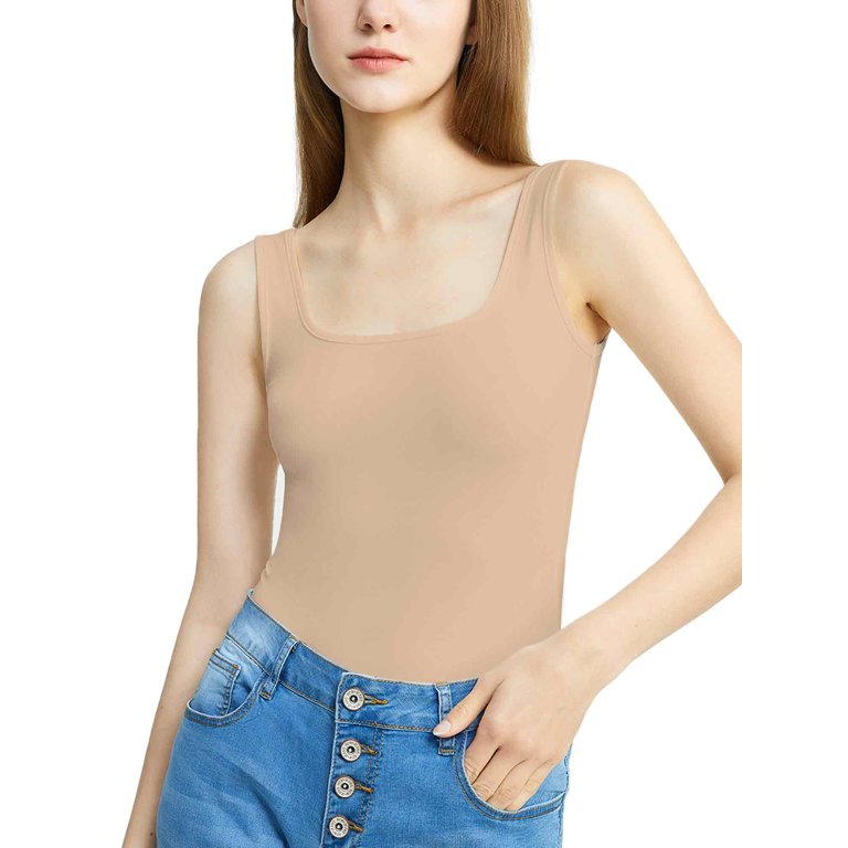 CrazyJune Women's Square Neck Sleeveless Strechy Essential Modal Bodysuit