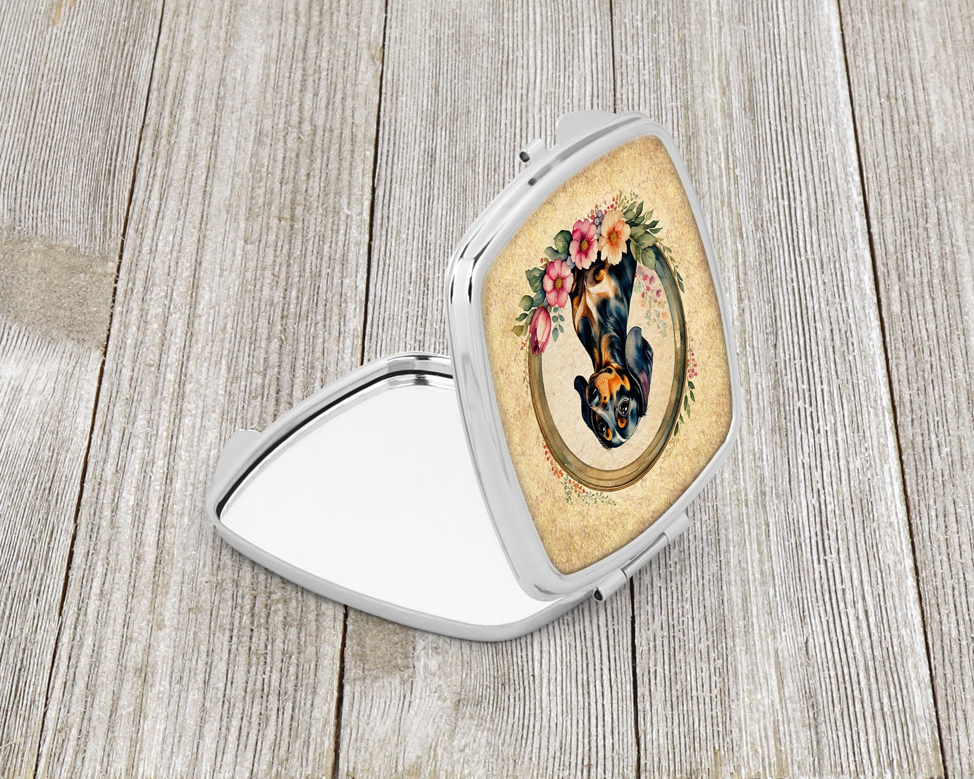 Dachshund and Flowers Compact Mirror 2.75 in x 3 in