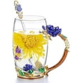 thumbnail image 1 of Glass Tea Mug with Spoon Hand Made Enamel Rose Flower and Colorful Diamond Butterfly Clear Glass Coffee Cup Birthday Grandma Girl Graduate, 1 of 8