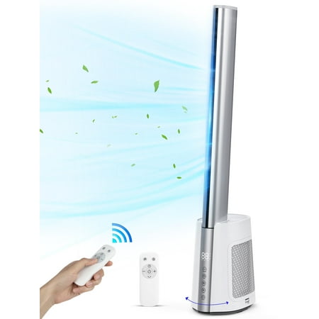 

Gimify 40 Bladeless Tower Fan with 2 Remote Standing Bladeless Floor Fans LCD Display 12H Timer 12 Speeds 3 Modes Bladeless Fan for Home Silver