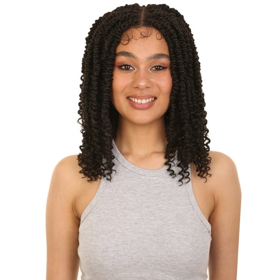 LUXLUXE Adeline 16-inches Passion Twist 4"×5" HD Lace Wig, Heat Resistant Fiber, Dark Brown