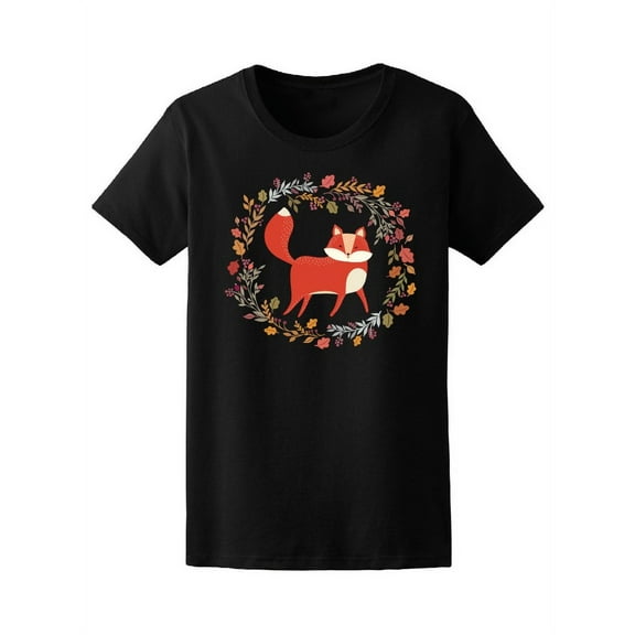 Cute Red Fox Floral Wreath T-Shirt Women -Image by Shutterstock, Female Medium