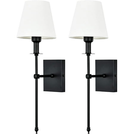 

Ileading Slim Wall Sconces Set of 2 White Fabric Shade Wall Sconce Hardwired Indoor Wall Light Column Stand Bedroom Wall Lamp Bathroom Vanity Light Fixture Black