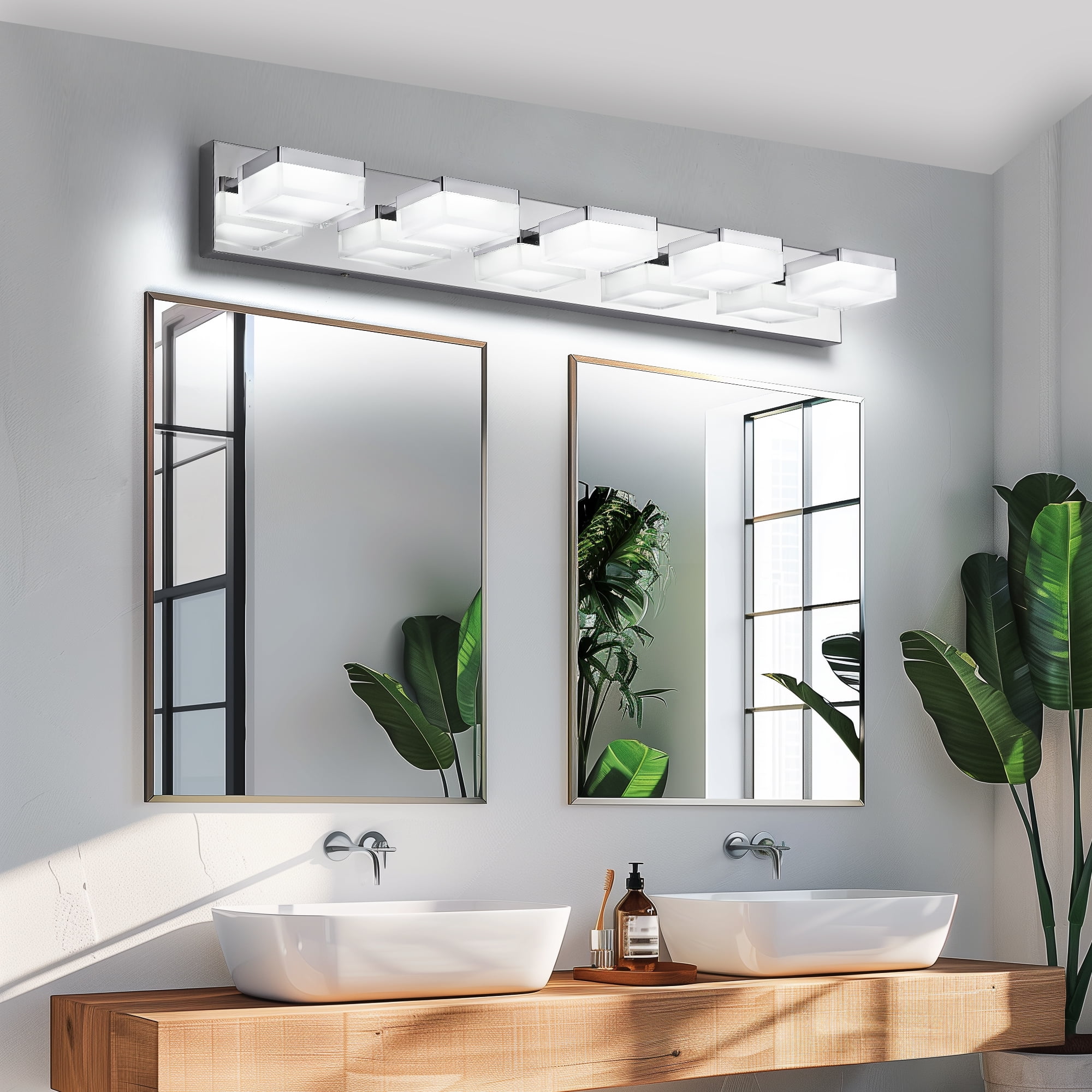 5 Light LED Modern Bathroom Lighting Fixtures Over Mirror 31.5in Dimmable Bathroom Vanity Light Fixture Chrome