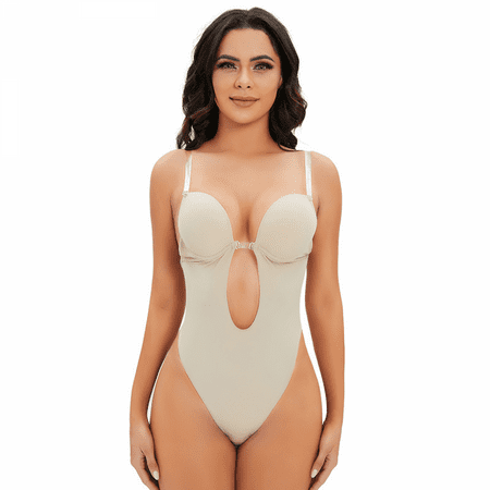 

Wish Women s Backless Body Shaper Bra U Plunge Seamless Thong Invisible Bodysuit Deep V Body Shapewear For Wedding Party Size M S186