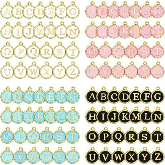 104-Piece Double-Sided Alphabet Charms - Metal A-Z Letter Beads for Jewelry Making, DIY Personalized Gifts (4 Colors)