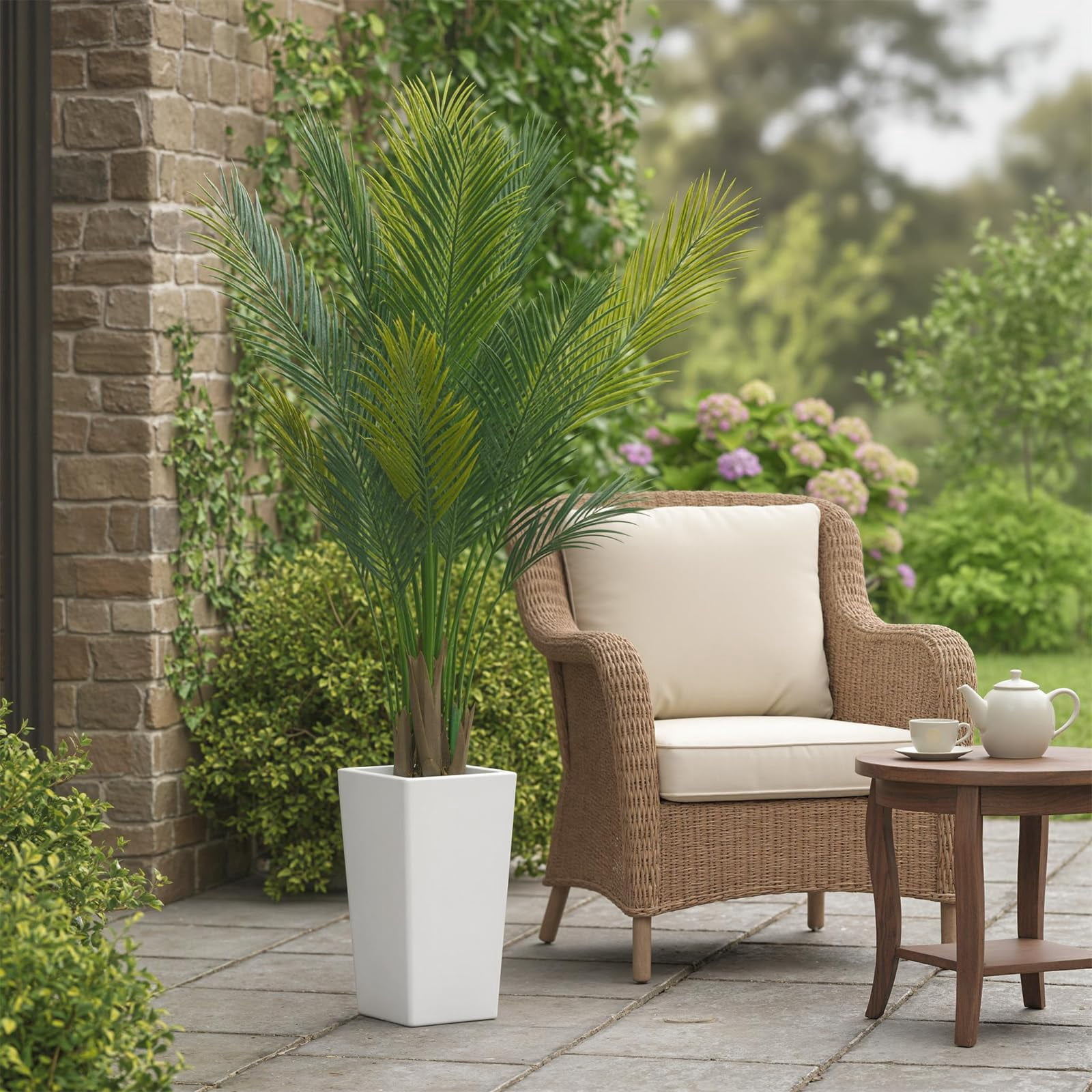 Accreate Artificial Palm Tree, Tall Faux Tropical Areca Plants with White Tall Planter, Fake Potted Tree with Lifelike Leaves for Indoor Living Room Bedroom Home Office Decor