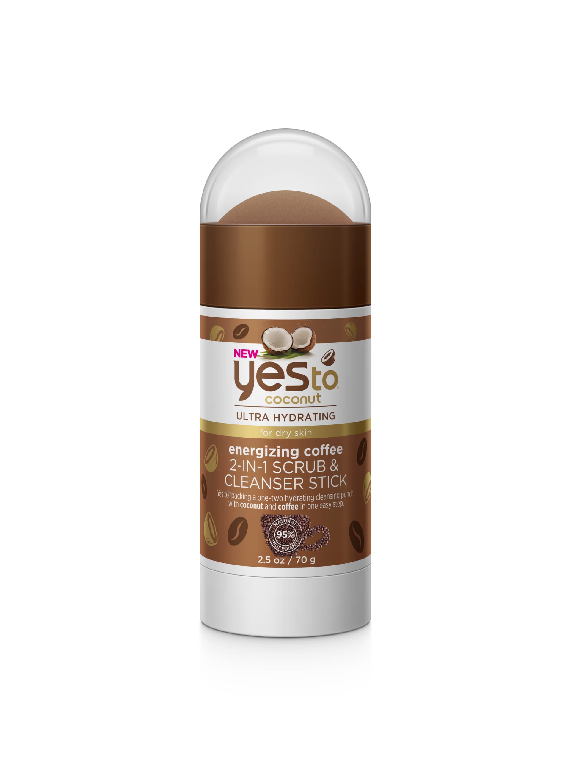 Yes To Coconut Energizing Coffee 2-in-1 Face Scrub & Cleanser Stick, 2.5 Oz