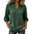 thumbnail image 2 of Favoffer Women's Chiffon Casual Blouses Short Sleeve V Neck Roll Tab Loose Fit Tunics for Work Office Daily Wear, 2 of 7