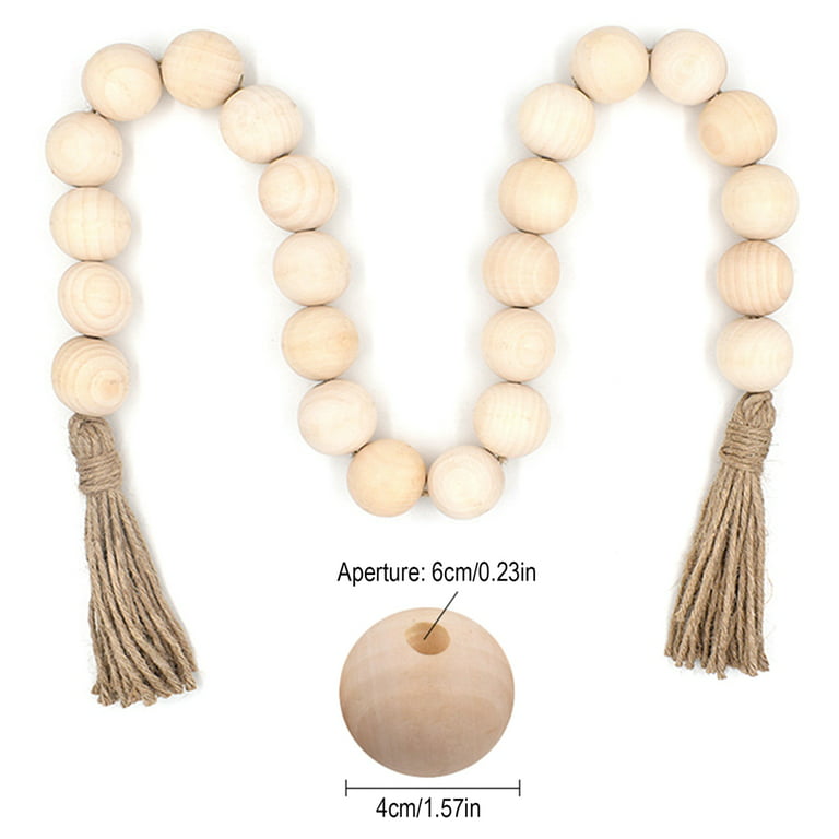  AceList 70” Long Large Wood Bead Garland with 1.6” Diameter  Wooden Beads Tassel for Rustic Farmhouse Decor, Prayer Decorative Beads for  Tiered Tray Coffee Table, Mantel Garland for Boho Decor(White) 