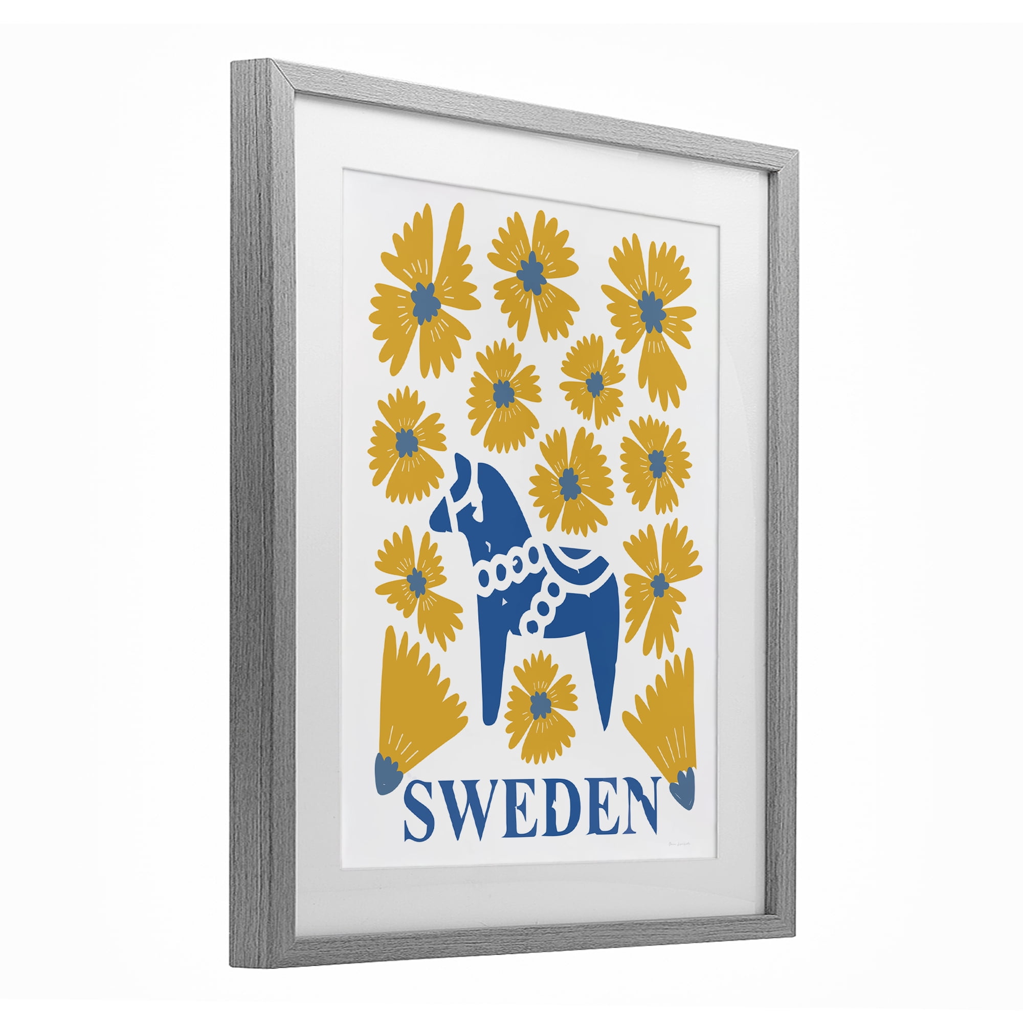 Stupell Industries Swedish Folk Flowers Gray Framed Print Under Glass, design by Omar Escalante