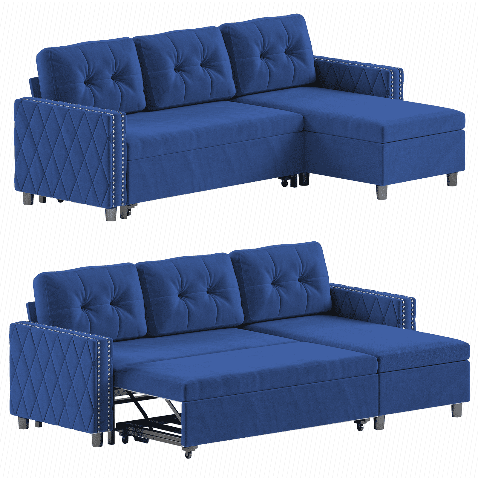 MUZZ Pull Out Sleeper Sofa with Storage, LShaped Sectional Sofa with