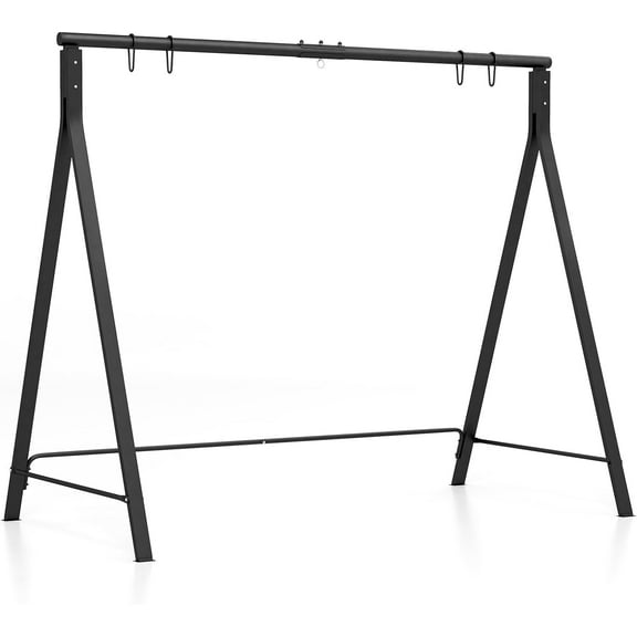 Heavy Duty Hanging Swing Frame, Metal Porch Swing Stand, with 4 Hanging Rings, A-Shaped Structure, Indoor/Outdoor, Black