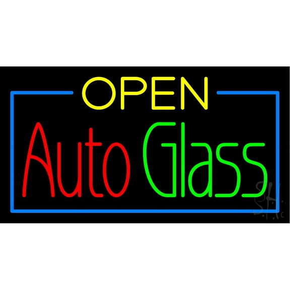 Red Open Yellow Auto Glass LED Neon Sign 13 x 24 - inches, Clear Edge Cut Acrylic Backing, with Dimmer - Bright and Premium built indoor LED Neon Sign for automotive store, and mall.
