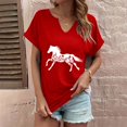 thumbnail image 4 of ALLLIST Womens Tops Holiday Short Sleeve V Neck T-Shirts Trendy Animal Print Red Shirts Ladie's Tops, 4 of 6