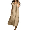 thumbnail image 4 of HADST Sleeveless V-neck Ruffle Maxi Dress with Loose Ruffle Cap Sleeves and Side-Seam Pockets, 4 of 8