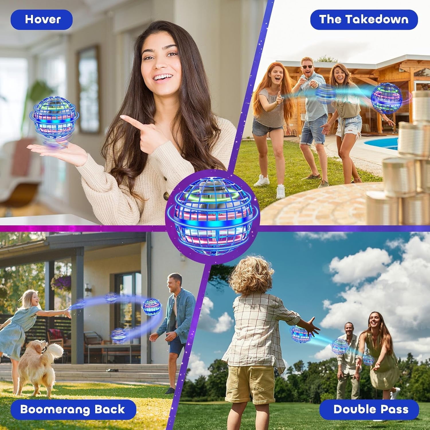 Flying Ball Toys, Hover Orb, Upgrade Flying Orb Mini Drone Floating Boomerang Ball 360°Rotating LED Light Fly Spinner Cool Toys Magic Toy Safe for Kids Teen Adults Indoor Outdoor