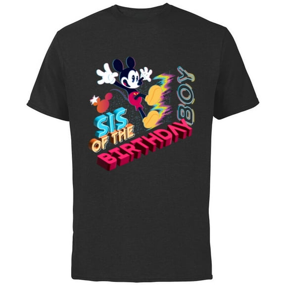 Disney Mickey Mouse Family Star Sis of the Birthday Boy - Short Sleeve Cotton T-Shirt for Adults - Customized-Black