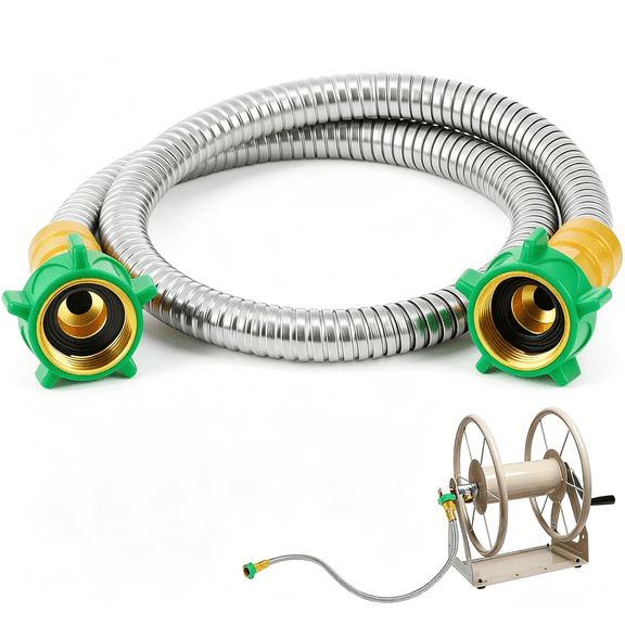 BPPEG 3Ft Short Garden Hose with Female to Female Connector-Metal Leakproof Leader Hose for Hose Reel,Heavy Duty 304 Stainless Steel Flexible Hose for Outdoor Garden Watering Car Pet Cleaning