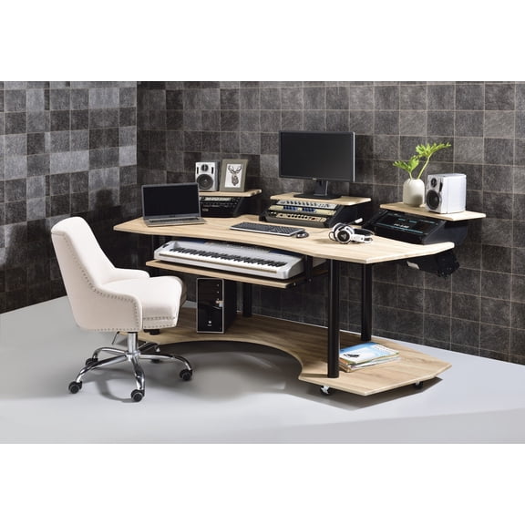 Miekor Furniture 83" Eleazar Natural Oak Finish Music Recording Studio Desk 0136