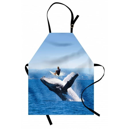 

Animal Apron Jumping Dolphin and Surfer Sea Animal Fish Summer Sports Shore Cityscape Background Unisex Kitchen Bib Apron with Adjustable Neck for Cooking Baking Gardening Blue White by Ambesonne