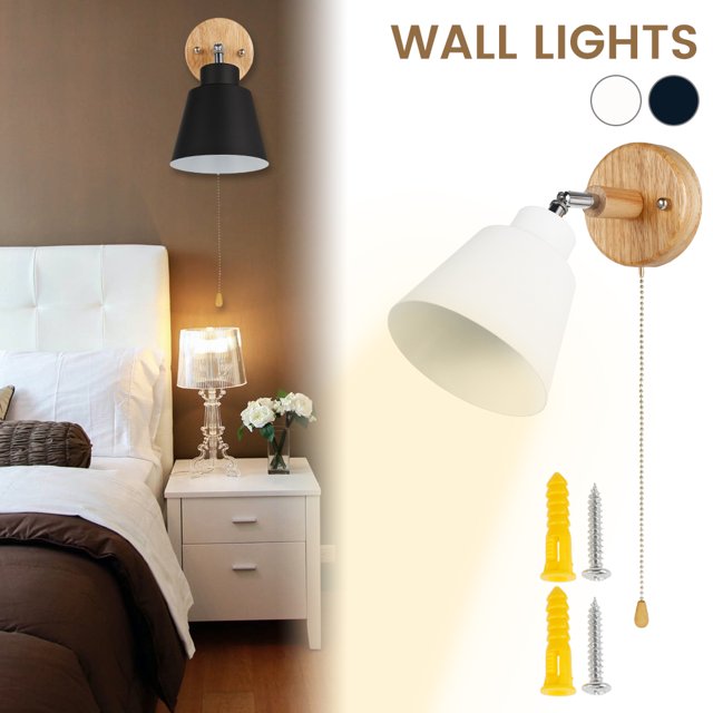 Luces De Pared Con Interruptor De Cable De Tracción Foco De Pared Lámparas De Pared Decorativas Lámpara De Montaje En Pared Giratoria De 360 ° Con Pantalla Para Sala De Estar Dormitorio (Bombilla No I Muyoka Hogar