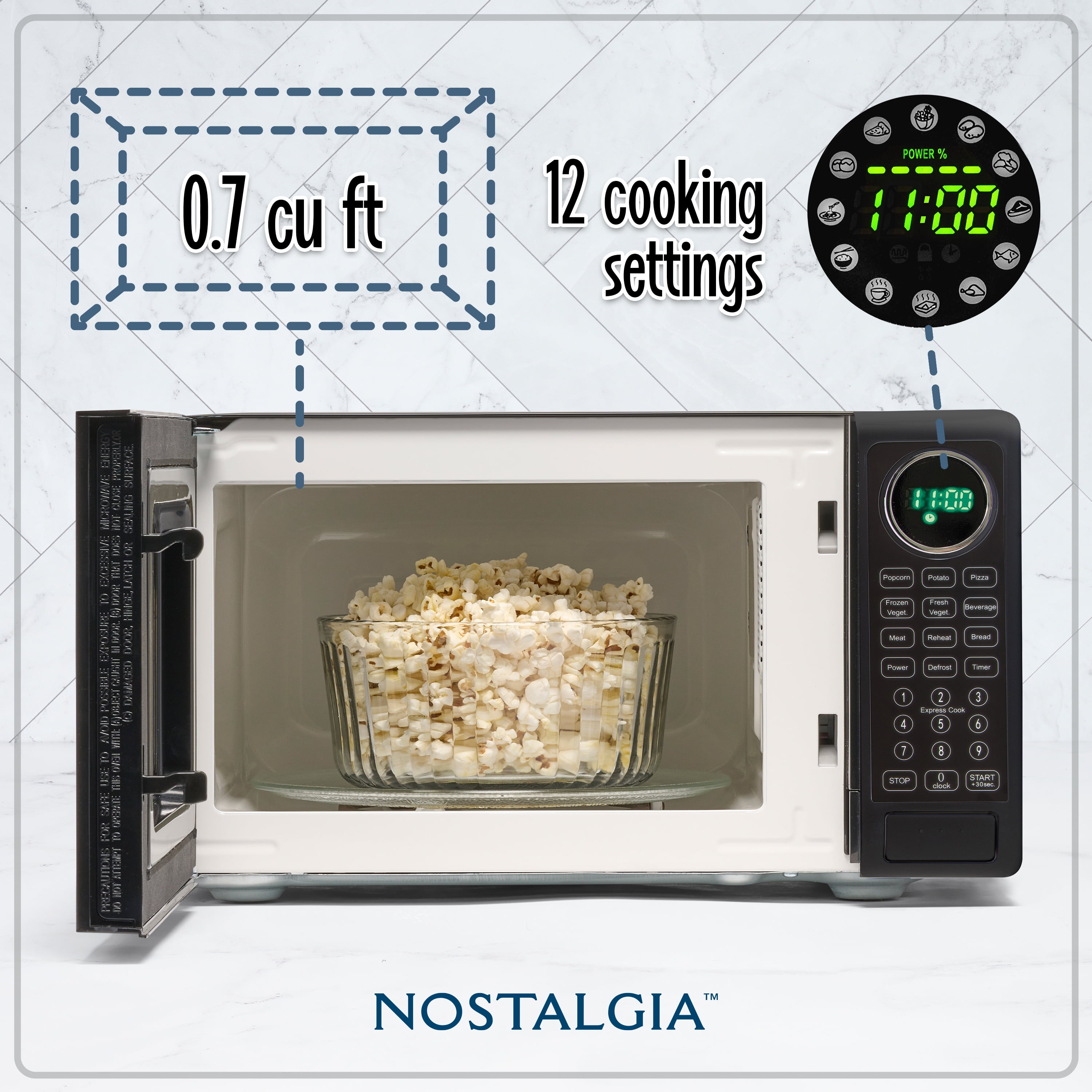 Nostalgia 0.7 Cu. ft. Modern Retro Set Countertop Microwave Oven in Black