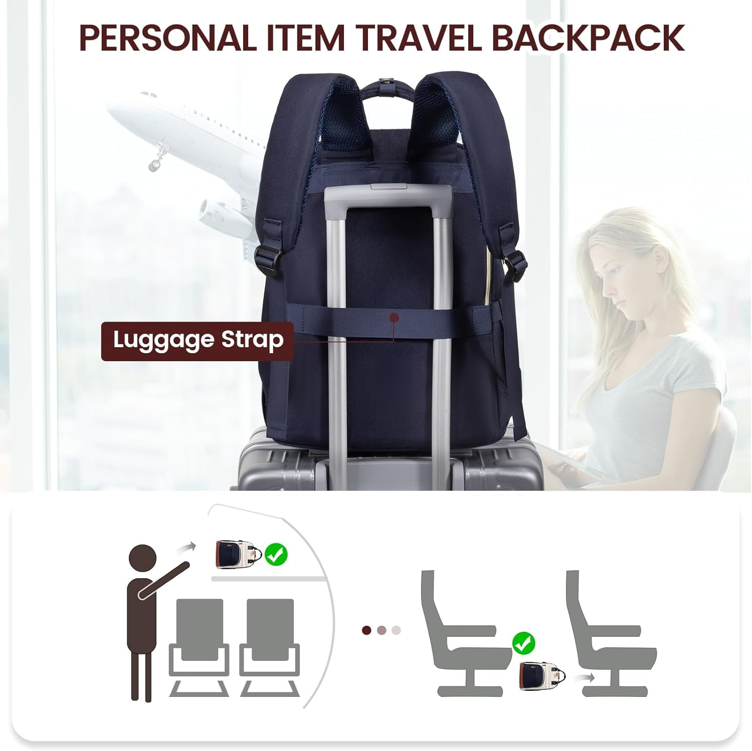Lovevook Women's USB Charging Port Nylon 15.6" Laptop Backpack, Navy-Beige