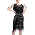 thumbnail image 2 of UPPADA Robe de Soirée pour Femmes à Paillettes avec Franges à Pampilles, Col en V, Sans Manches, Bretelles Spaghetti, Robe de Cocktail, Bal de Promo, Mini Robes de Fête, Coupe Ajustée, Froncée, Extensible, Cadeaux 2024, 2 of 6