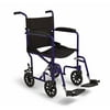 Medline Lightweight Aluminum Transport Wheelchair with 8" Wheels,Swing Away Footrests & Permanent Full-Length Arms, Blue Frame